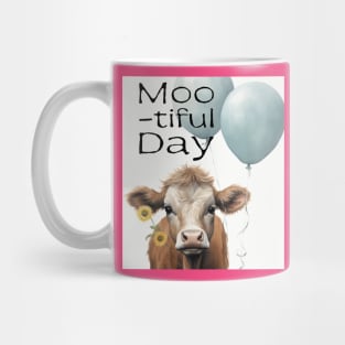 Brown cow with blue ballons Moo-tiful Day Mug